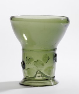 Prunted Beaker, Berkemeyer, Netherlands; 1650 - 1675; Free-blown dark yellowish-green glass with applied decoration