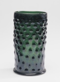 Pattern-Molded Beaker, Warzenglas, Germany, possibly, 17th century; Mold-blown dark green glass with applied decoration