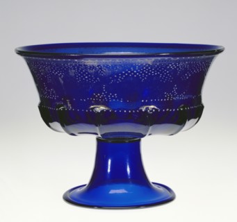 Footed Bowl, Coppa, Venice, Veneto, Italy; about 1500; Free- and mold-blown cobalt-blue glass with gold leaf and enamel