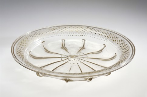 Bowl; Venice, Veneto, Italy; early 16th century; Free- and mold-blown colorless glass with gold leaf and enamel decoration
