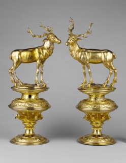 Pair of Stags; Johann Ludwig Biller the Elder, German, 1656 - 1732, Germany; about 1680–1700; Silver gilt