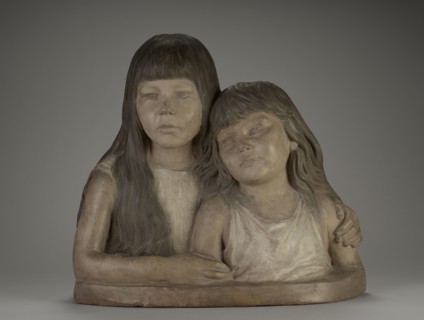 Double Portrait of the Artist's Daughters; Adolf von Hildebrand, German, 1847 - 1921, Germany; 1889; Polychrome terracotta