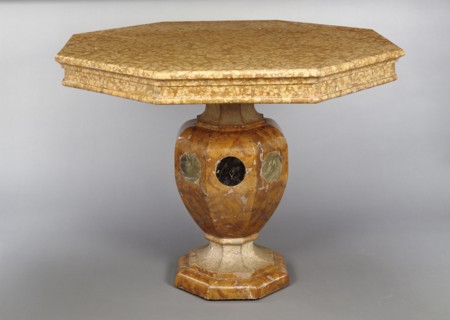 Octagonal Table; Mantua, possibly, Italy; about 1550; Rosso di Verona inlaid with nero antico and cipollina marble
