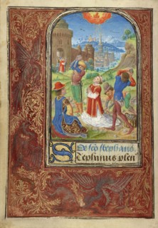The Stoning of Saint Stephen; Lieven van Lathem, Flemish, about 1430 - 1493, Ghent, written, Belgium; 1469; Tempera colors