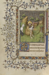Saint John the Baptist in the Wilderness; Paris, or, France; about 1410; Tempera colors, gold leaf, gold paint, and ink