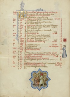 A Man Making a Barrel; Zodiacal Sign of Virgo; Master of the Brussels Initials, Italian, active about 1389 - 1410, Bologna