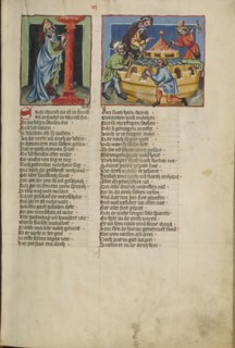 The Column of Sin; The Construction of the Ark; Regensburg, Bavaria, Germany; about 1400 - 1410; Tempera colors, gold, silver