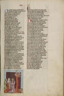 The Idolatry of Ninus; Regensburg, Bavaria, Germany; about 1400 - 1410; Tempera colors, gold, silver paint, and ink on parchment