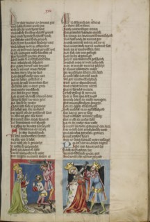 Semiramis Ordering the Death of the King; Semiramis Killed by her Son; Regensburg, Bavaria, Germany; about 1400 - 1410; Tempera