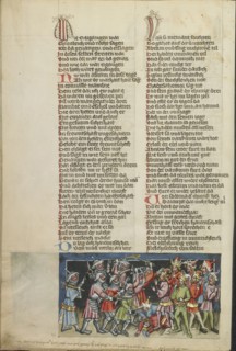 Abraham's Victory over the Four Kings; Regensburg, Bavaria, Germany; about 1400 - 1410; Tempera colors, gold, silver paint