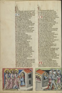 Abraham and the Three Angels; The Sodomites Beating on Lot's House; Regensburg, Bavaria, Germany; about 1400 - 1410; Tempera