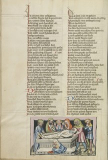 The Burial of Abraham; Regensburg, Bavaria, Germany; about 1400 - 1410; Tempera colors, gold, silver paint, and ink on parchment