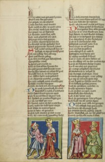 Joseph and Potiphar's Wife; Potiphar's Wife Accusing Joseph; Regensburg, Bavaria, Germany; about 1400 - 1410; Tempera colors