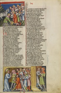 The Silver Cup Discovered; Joseph Reveals His Identity to His Brothers; Regensburg, Bavaria, Germany; about 1400 - 1410; Tempera