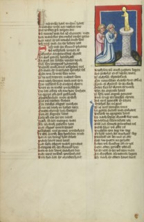 Serapis's Idolatry; Regensburg, Bavaria, Germany; about 1400 - 1410; Tempera colors, gold, silver paint, and ink on parchment