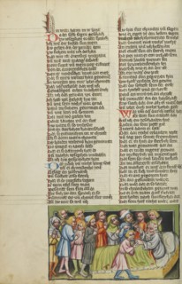Jacob Blessing Joseph's Sons; Regensburg, Bavaria, Germany; about 1400–1410; Tempera colors, gold, silver paint, and ink