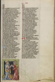 Moses before Aaron; Regensburg, Bavaria, Germany; about 1400 - 1410; Tempera colors, gold, silver paint, and ink on parchment