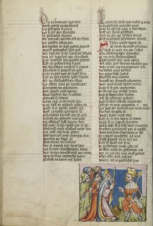 Moses and the Elders before Pharaoh; Regensburg, Bavaria, Germany; about 1400 - 1410; Tempera colors, gold, silver paint