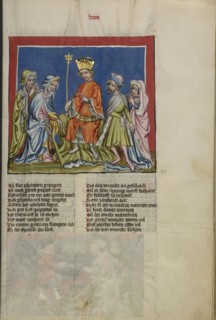 Aaron Transforms the Rod into a Serpent; Regensburg, Bavaria, Germany; about 1400 - 1410; Tempera colors, gold, silver paint
