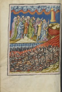 The Crossing of the Red Sea; The Egyptians Engulfed; Regensburg, Bavaria, Germany; about 1400 - 1410; Tempera colors, gold