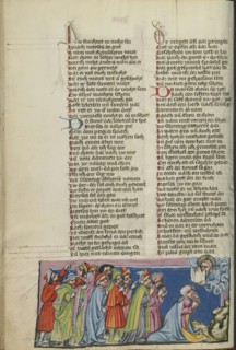 Moses and the Seventy Elders before God; Regensburg, Bavaria, Germany; about 1400 - 1410; Tempera colors, gold, silver paint