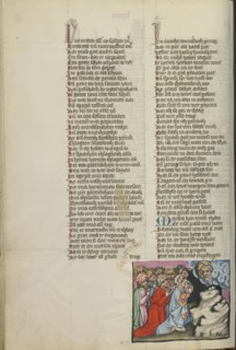 The Installation of the Seventy Elders; Regensburg, Bavaria, Germany; about 1400 - 1410; Tempera colors, gold, silver paint