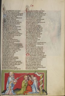 The Brazen Serpent; Regensburg, Bavaria, Germany; about 1400 - 1410; Tempera colors, gold, silver paint, and ink on parchment