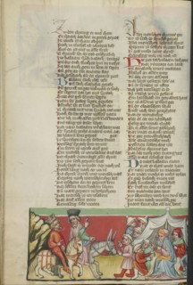 Balaam Blessing the People of Israel; Regensburg, Bavaria, Germany; about 1400 - 1410; Tempera colors, gold, silver paint