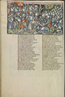 Gideon Attacking the Midianites at Night; Regensburg, Bavaria, Germany; about 1400 - 1410; Tempera colors, gold, silver paint