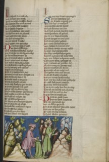 David Cutting Off a Piece of Saul's Robe; Regensburg, Bavaria, Germany; about 1400 - 1410; Tempera colors, gold, silver paint