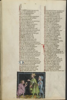 David before Saul; Regensburg, Bavaria, Germany; about 1400 - 1410; Tempera colors, gold, silver paint, and ink on parchment