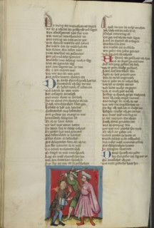 David Ordering the Death of the Messenger; Regensburg, Bavaria, Germany; about 1400 - 1410; Tempera colors, gold, silver paint