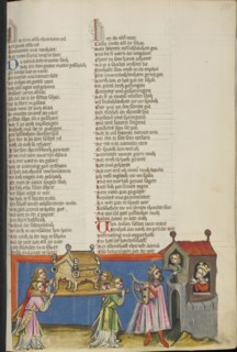 David before the Ark of the Covenant; Michal's Mockery; Regensburg, Bavaria, Germany; about 1400 - 1410; Tempera colors, gold