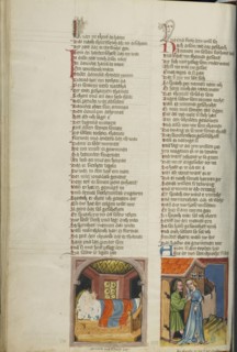 Amnon Raping Tamar; Amnon Throwing Tamar Out of his House; Regensburg, Bavaria, Germany; about 1400 - 1410; Tempera colors, gold