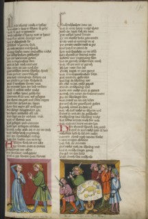 Tamar Complaining to Absalom; Absalom Ordering the Death of Amnon; Regensburg, Bavaria, Germany; about 1400 - 1410; Tempera