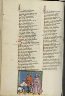 Shimei Throwing Stones at David; Regensburg, Bavaria, Germany; about 1400 - 1410; Tempera colors, gold, silver paint, and ink