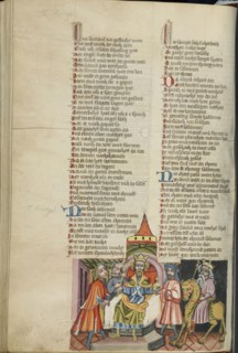 The Coronation of Solomon; Regensburg, Bavaria, Germany; about 1400 - 1410; Tempera colors, gold, silver paint, and ink