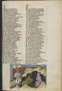 Daniel in the Lions' Den; Regensburg, Bavaria, Germany; about 1400 - 1410; Tempera colors, gold, silver paint, and ink