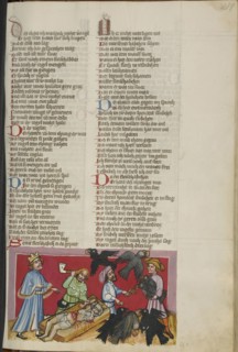 Evilmerodach Ordering the Murder of his Father Nebuchadnezzar; Regensburg, Bavaria, Germany; about 1400 - 1410; Tempera colors