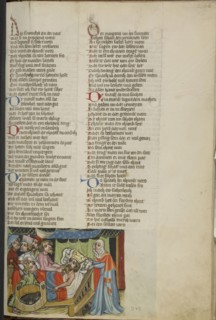 Nero Giving Birth to a Toad; Regensburg, Bavaria, Germany; about 1400 - 1410; Tempera colors, gold, silver paint, and ink
