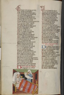 The Birth of the Virgin; Regensburg, Bavaria, Germany; about 1400 - 1410; Tempera colors, gold, silver paint, and ink