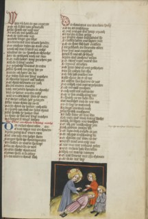 Jesus Raising a Dead Child; Regensburg, Bavaria, Germany; about 1400 - 1410; Tempera colors, gold, silver paint, and ink