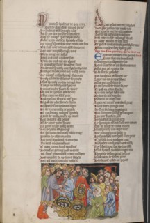 The Feeding of the Five Thousand; Regensburg, Bavaria, Germany; about 1400 - 1410; Tempera colors, gold, silver paint, and ink