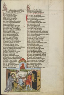 The Cleansing of the Temple; Regensburg, Bavaria, Germany; about 1400 - 1410; Tempera colors, gold, silver paint, and ink