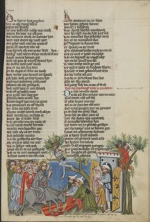 The Entry into Jerusalem; Regensburg, Bavaria, Germany; about 1400 - 1410; Tempera colors, gold, silver paint, and ink