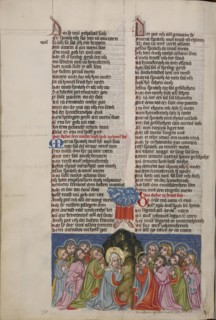 The Ascension; Regensburg, Bavaria, Germany; about 1400 - 1410; Tempera colors, gold, silver paint, and ink on parchment; Leaf