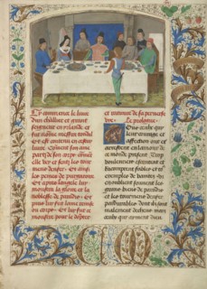 Tondal Suffers a Seizure at Dinner; Simon Marmion, Flemish, active 1450 - 1489, Ghent, Belgium; 1475; Tempera colors, gold leaf
