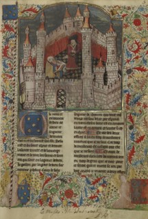 Gaston Phébus, Count of Foix, Dictating to a Scribe; Brittany, France; about 1430 - 1440; Tempera colors, gold paint, silver