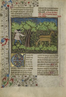 An Archer Shooting at Deer; Brittany, France; about 1430 - 1440; Tempera colors, gold paint, silver paint, and gold leaf on