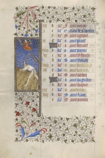 A Man Threshing; Workshop of the Rohan Master, French, active about 1410 - 1440, Paris, France; about 1415 - 1420; Tempera